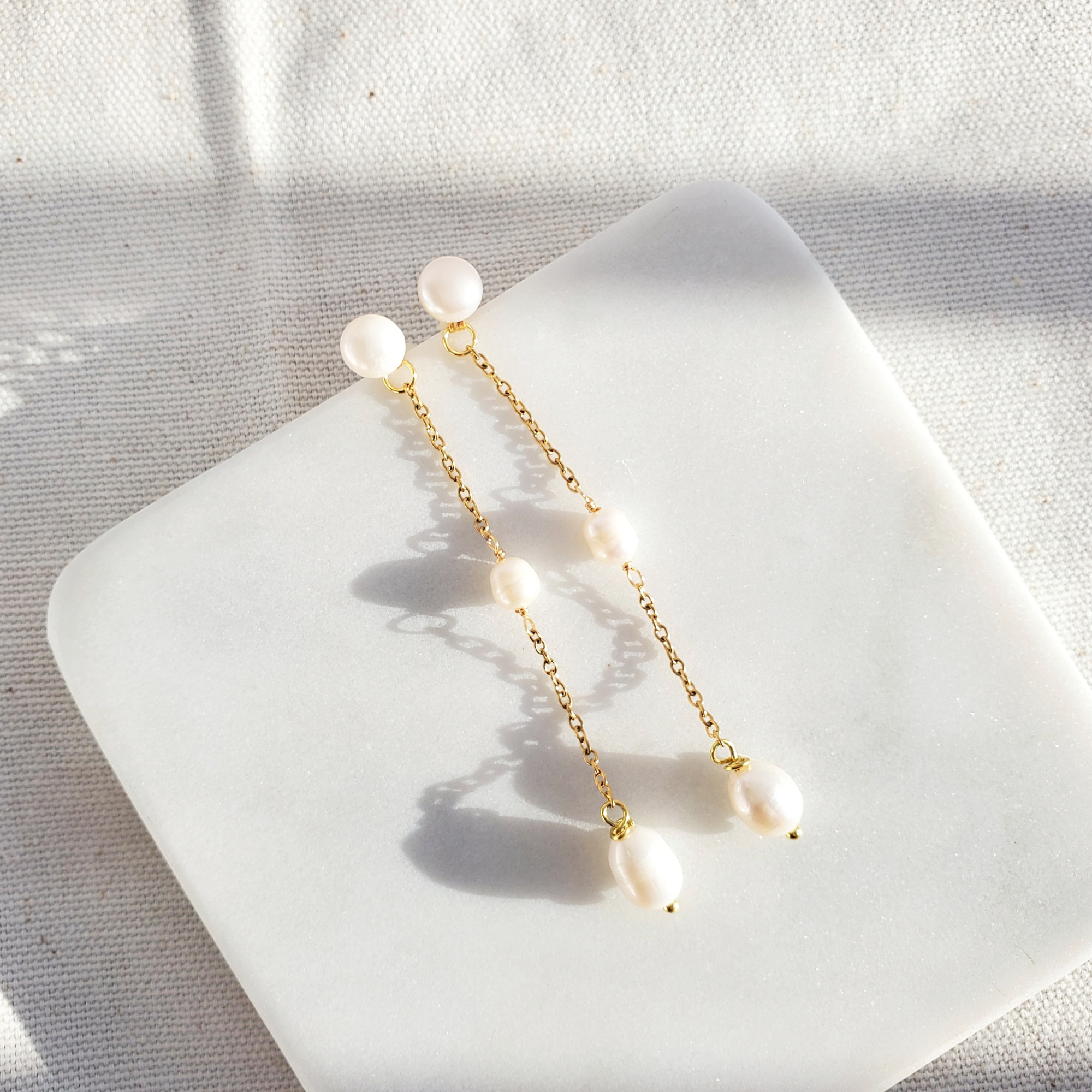 Long dangle Pearl Earrings