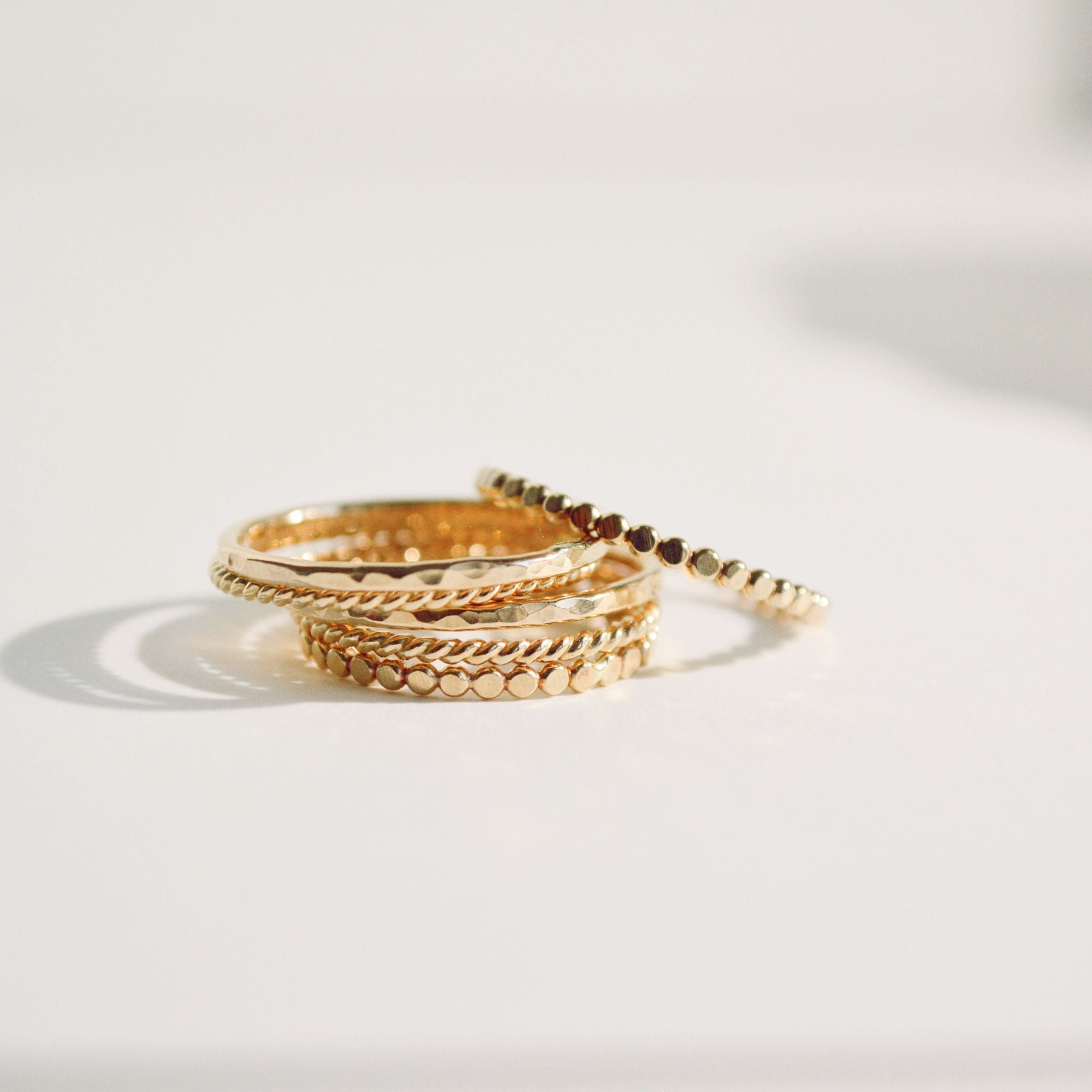 stacking gold and pearl ring bands