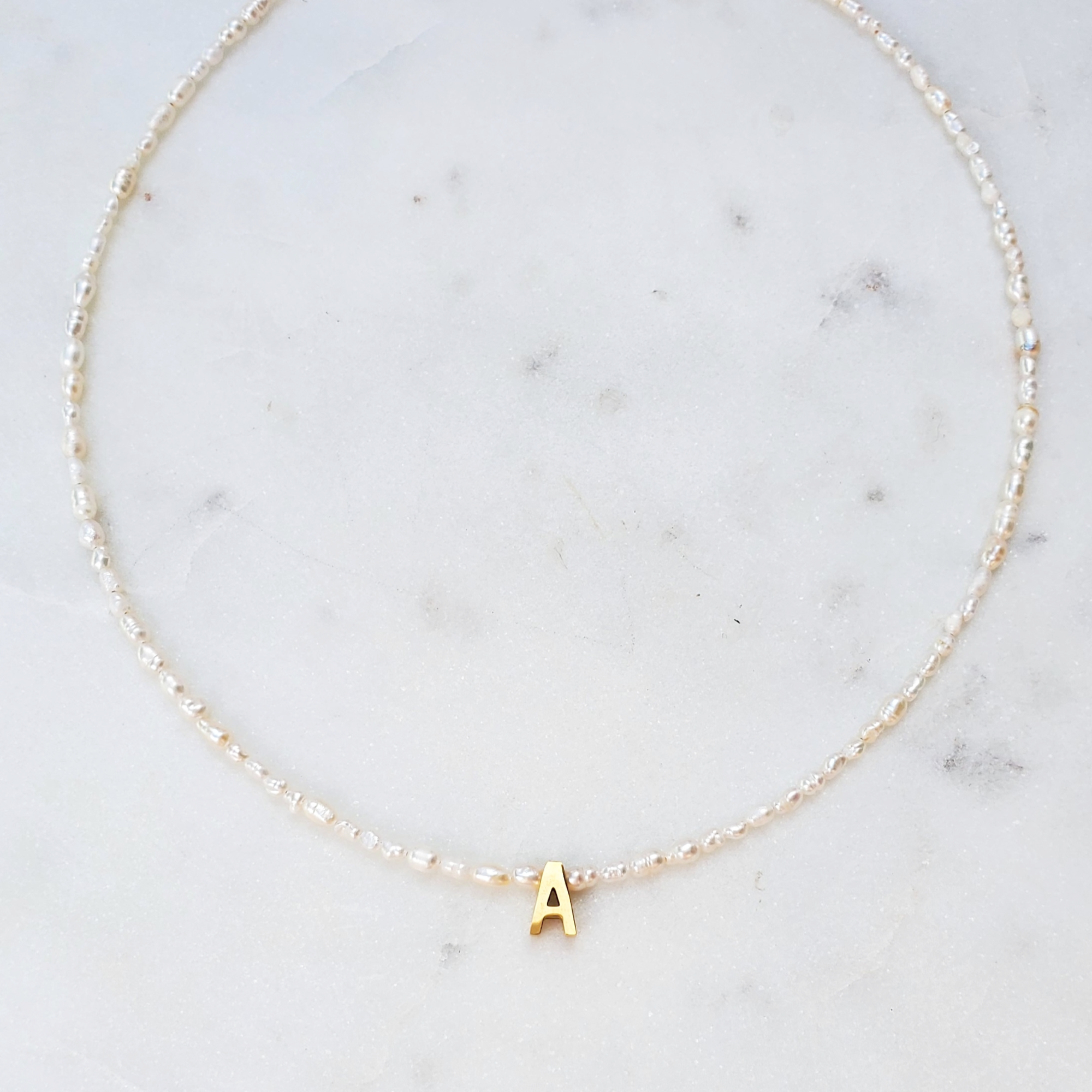 Gold Pearl Initial Necklace 