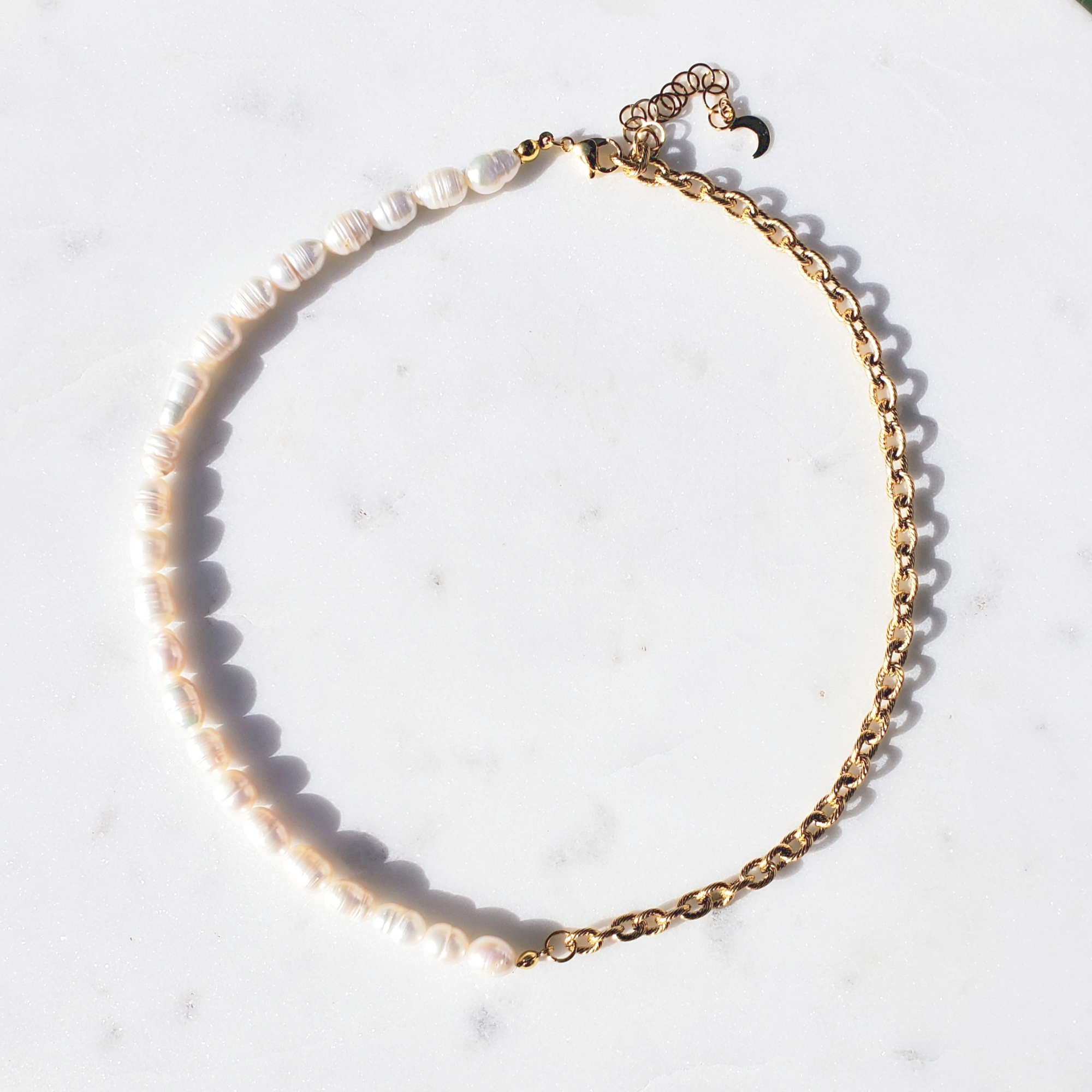 Half & Half Pearl and Chain Necklace