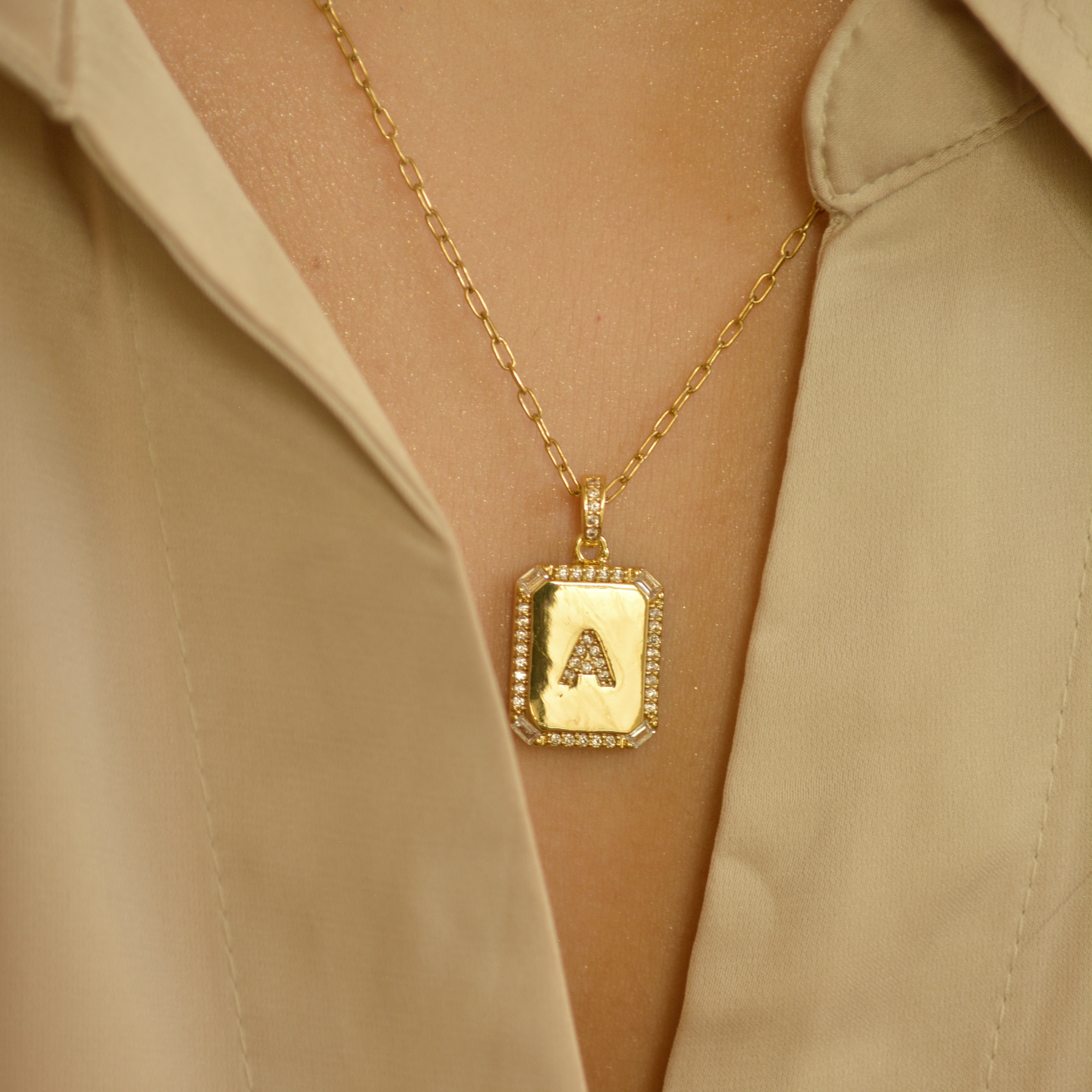 Square Gold Initial Necklace 14K Gold| Alibaba.com